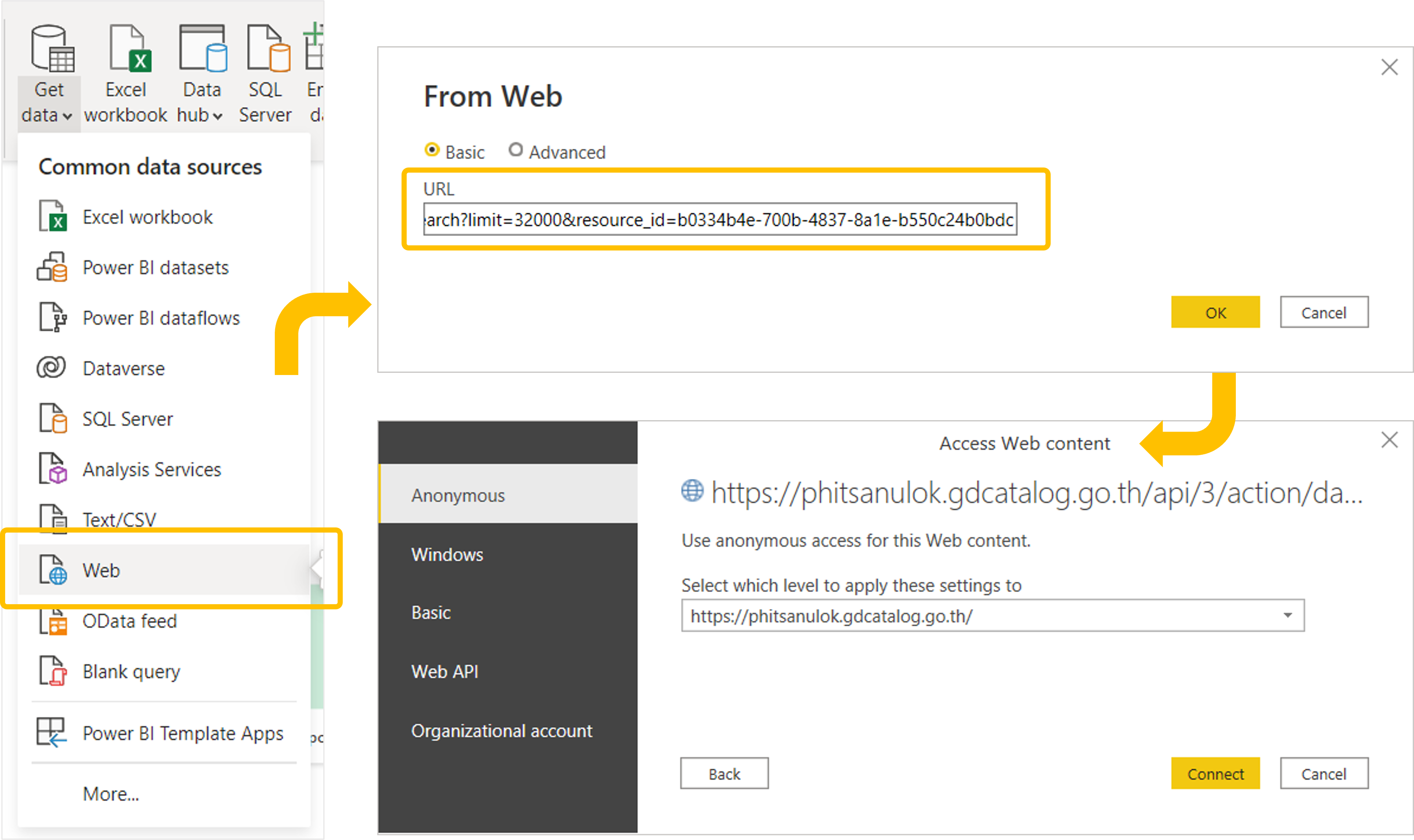 Import the data to Power BI using API